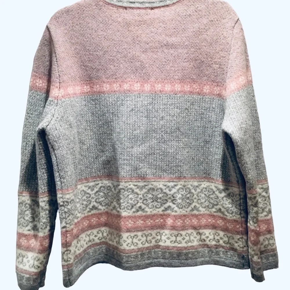 Vintage Carroll Reed Nordic Wool Cardigan Fair Isle Pink/Gray Metal Clasp Size L